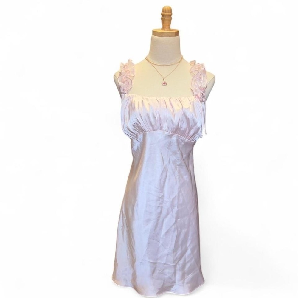 Y2K Linea Donatella Pink Satin Nightgown Dress Size XL Ruffles Whimsy Fairy